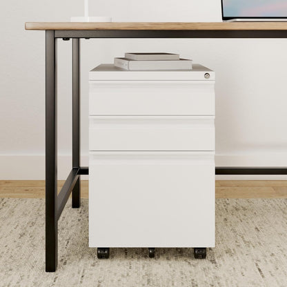 Mount-It! 3 Drawer File Cabinet with Lock and Wheels, Heavy-Duty Steel Rolling Drawer Cabinet, Fully Assembled Under Desk Filing Cabinet for Home Office Storage, 15.3" W x 19.75" D x 24.5" H, Black
