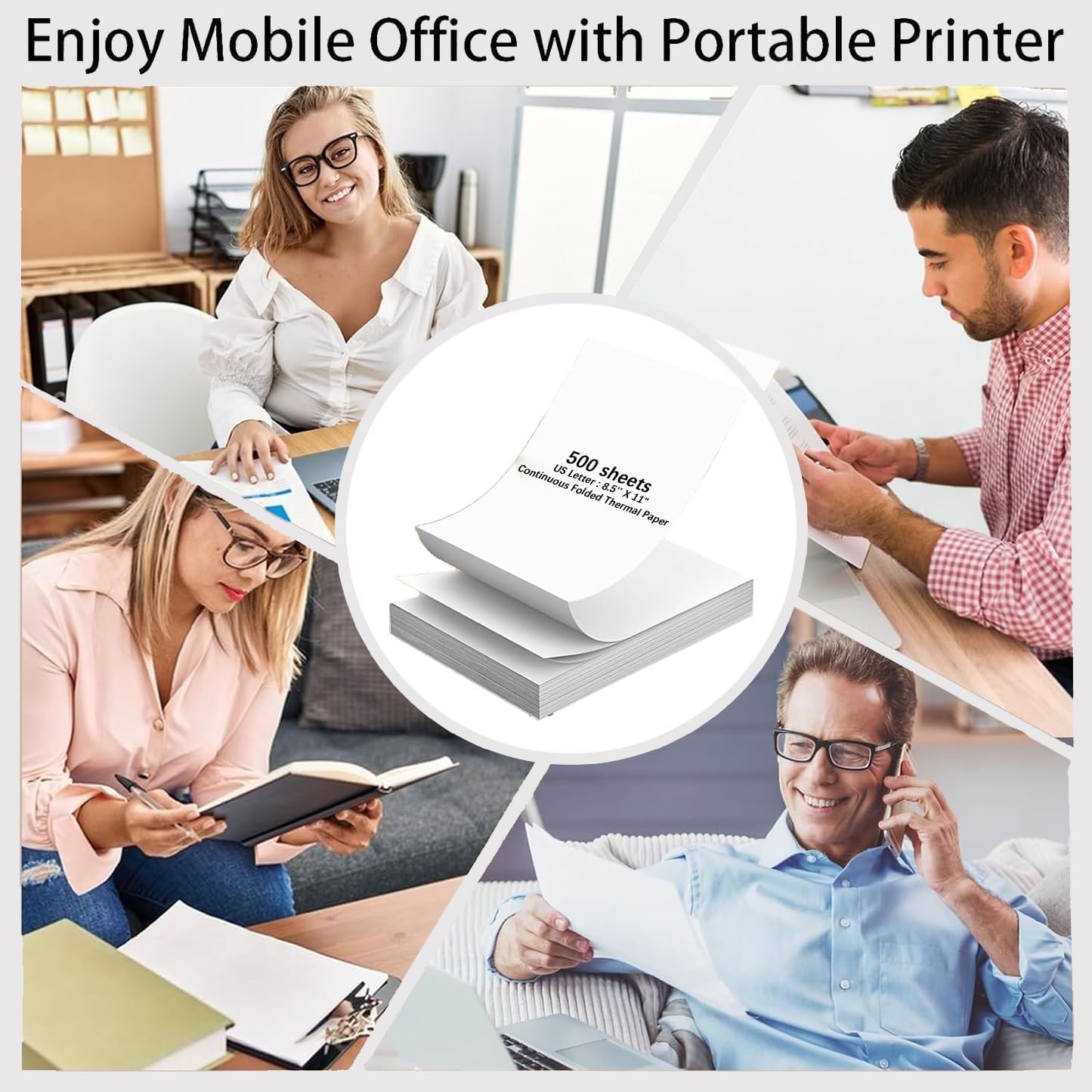 Thermal Printer Paper 8.5 x 11 Inch, 200 Sheets US Letter Size Thermal Paper, Compatible with M08F/A40 Thermal Portable Printer, Continual Feeding Folded Printing Paper (200 Sheets/Continuous Folding)