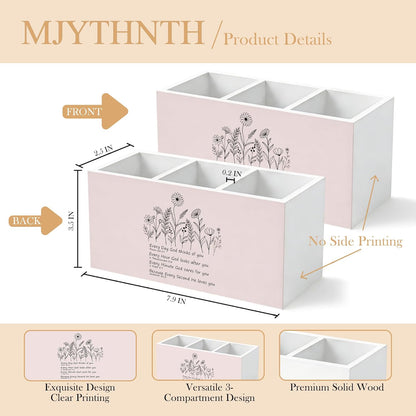 Don't Overthink It Inspirational Pencil Pen Holder for Desk, Pink Positive Affirmations Wooden Box Sign Pen Holder Organizer for Home Office School Desk Accessories