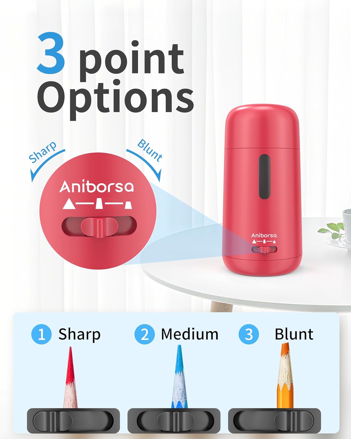 Automatic Electric Pencil Sharpener - Auto Feed, Auto Stop & Auto Eject, Rechargeable for Classroom, Home, School, Office, Black