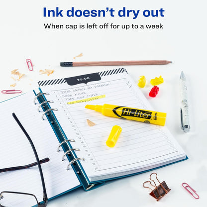 Avery Hi-Liter Desk-Style Highlighters, Smear Safe Ink, Chisel Tip, 2 Yellow Highlighters (24081)