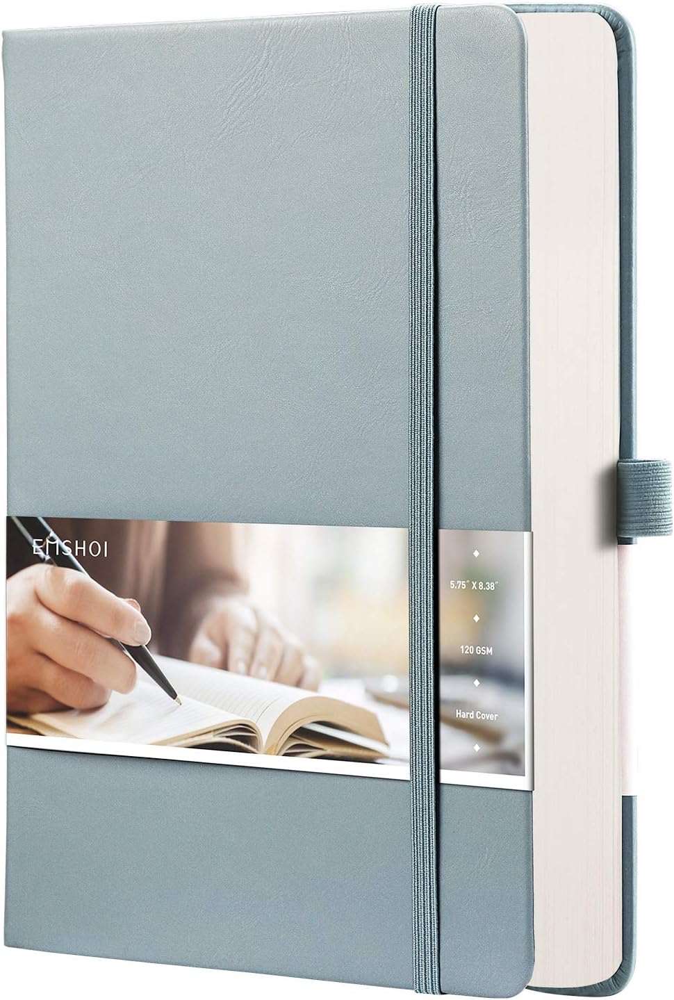 EMSHOI Graph Paper Notebook - 256 Pages A5 Graph Notebook/Journal, Hard Cover, 120gsm Thick Paper, Smooth PU Leather, Inner Pocket, 5.75'' × 8.38''-Black