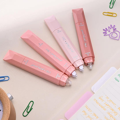 Temiary 4 Pcs 2 in 1 White Correction Tape and Double Sided Roller Set, Aesthetic Smooth Pull Out Tapes with Adhesive Glue Tape Roller Runner for School Office Supplies (Pink)