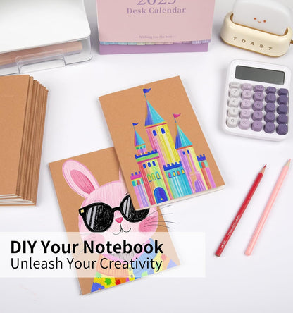 24 Pack A5 Ruled Lined Kraft Notebooks Bulk, Journaling Notebooks, A5 Lined College Ruled Notebook, 8.3x5.5 Inches 60 Pages Travel Journal Notebooks Set for Work, School, Student, Kids, Writing