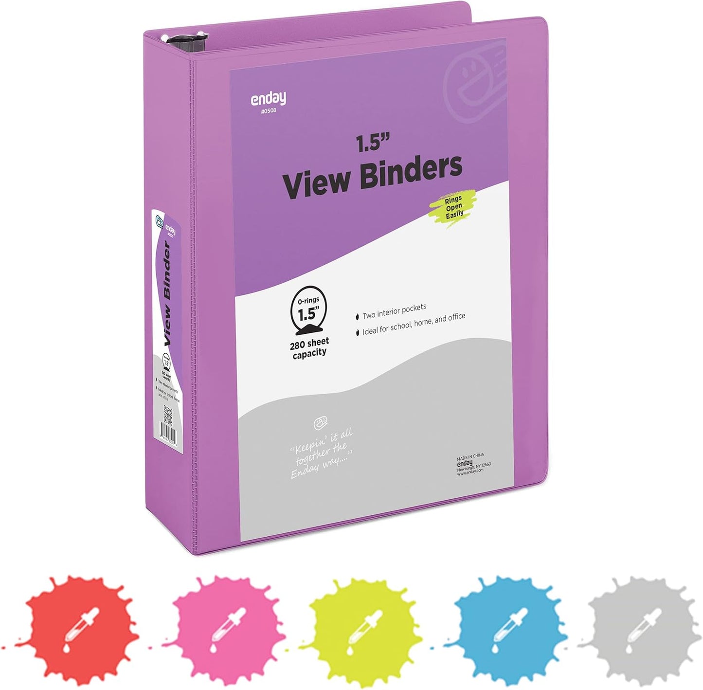 3 Inch Binder 3 Ring Binders Green, Slant D-Ring 3” Clear View Cover with 2 Inside Pockets, Heavy Duty Colored School Supplies Office and Home Binders – By Enday