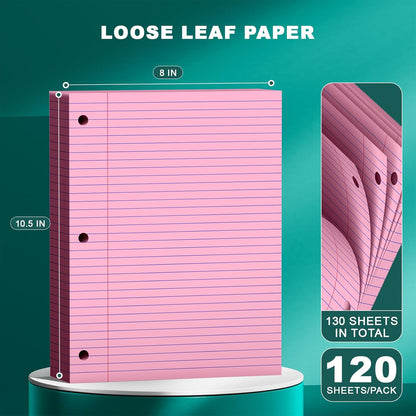 Note Pads 8 X 10.5 Loose Leaf Paper, 120Sheets, 3 Hole Punched Lined Paper, College Ruled 8 X 10.5 Notebooks, 10-1/2" X 8 Binder Writing Pads, Filler Paper For Engineering, Office, School Supplies