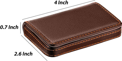 Outus 2 Pcs Business Card Holder, PU Leather Business Card Case Pocket Wallet with Magnetic Shut for Valentines Gift Adult(Black and Coffee)
