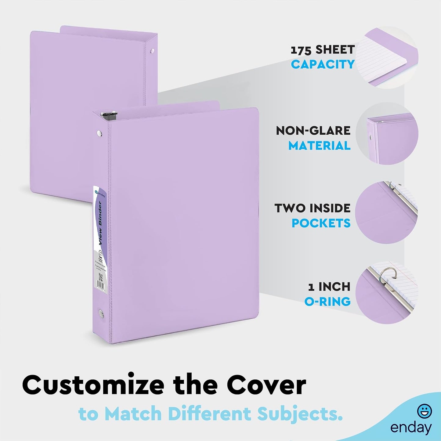 Enday 1.5 Inch Binder, Green - 1.5 Inch 3 Ring Binder, Round Ring Pastel with Clear View Cover for Letter Size 8.5 x 11'' Paper & 2 Inside Pockets, Ideal for School Supplies, Office, and Home