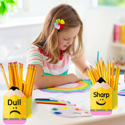 2 Pcs Wooden Pencil Dispenser for Classroom - Sharp and Dull Pencil Holder for Classroom Organization - Cute Pencil Shaped Storage Caddy Teacher Must Haves for Back to School, Yellow