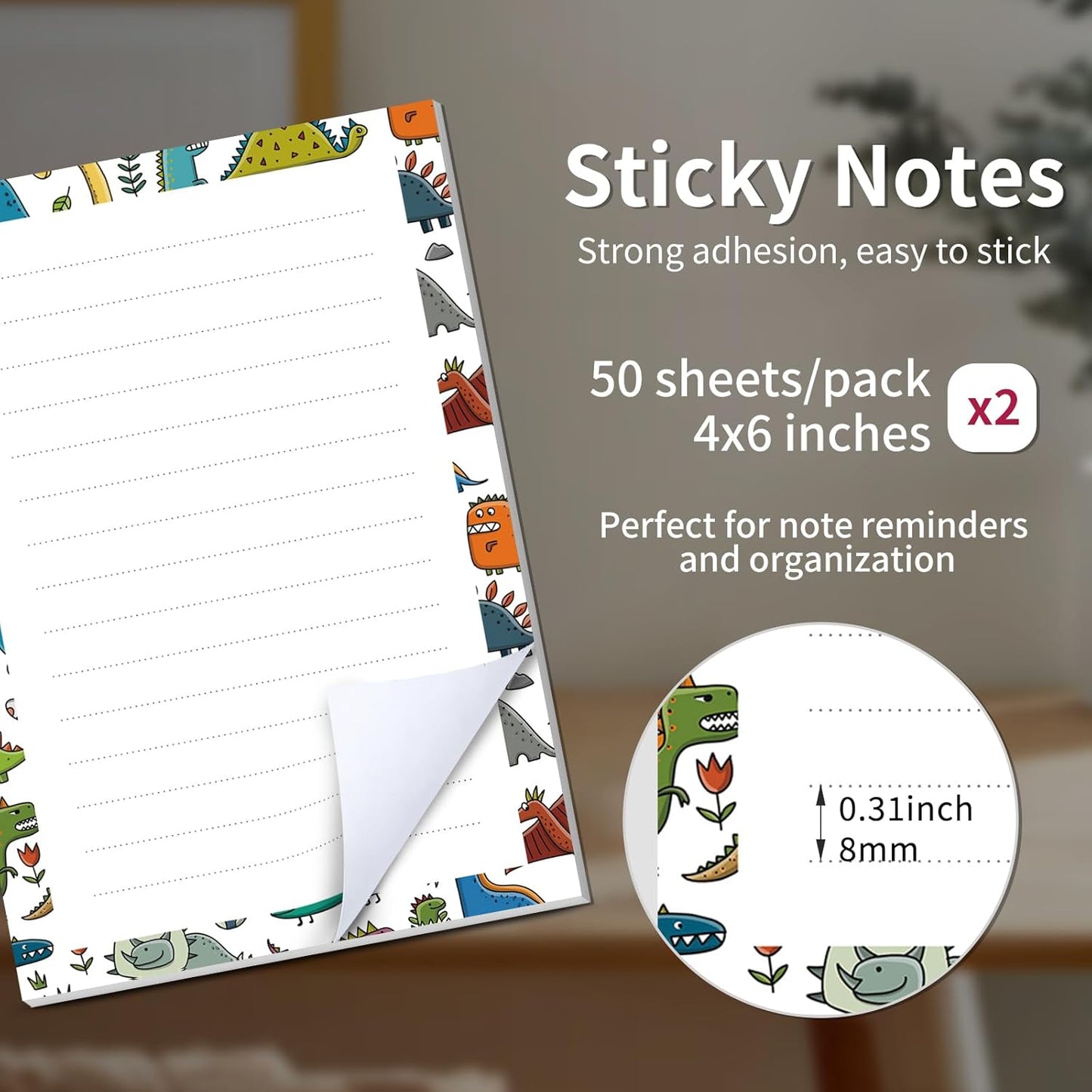 2 Pack Sticky Notes 4x6 in, Funny Large Notepads with Lines, Cute Self-Stick Memo Note Pads for Office, Home, Meeting Luxury Boho Flowers