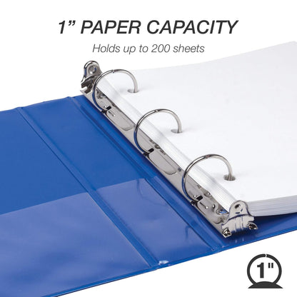Samsill Economy 3 Ring Mini Binder, 1-Inch Round Ring Binder, Holds 100 Sheets, Black, 6 Pack (MP32300)