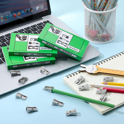 Fumete 96 Pcs Metal Mini Pencil Sharpeners Bulk Handheld Metal Pencil Sharpeners Single Hole Aluminum Alloy Manual Sharpener Bulk for School Office Stationery Classroom Supplies