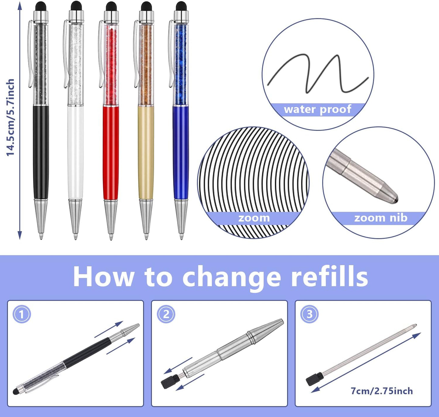 MengRan 2.75'' Mini D1 Ballpoint Ink Pen Refills for Twist Pens, Compatible with Swarovski Pen Refills (Blue Ink,Pack of 10)