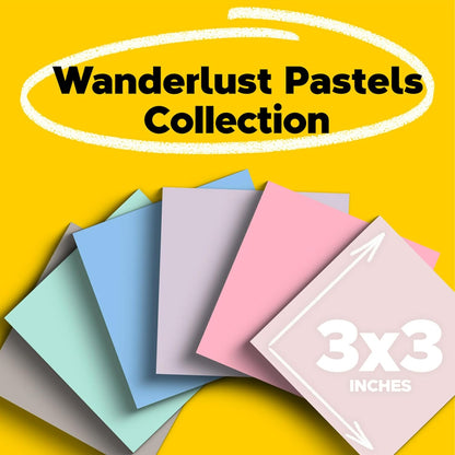 Post-it 100% Recycled Paper Super Sticky Notes, 3 in. x 3 in., 12 Pads, 70 Sheets per Pad, Wanderlust Pastels, School Supplies and Office Products