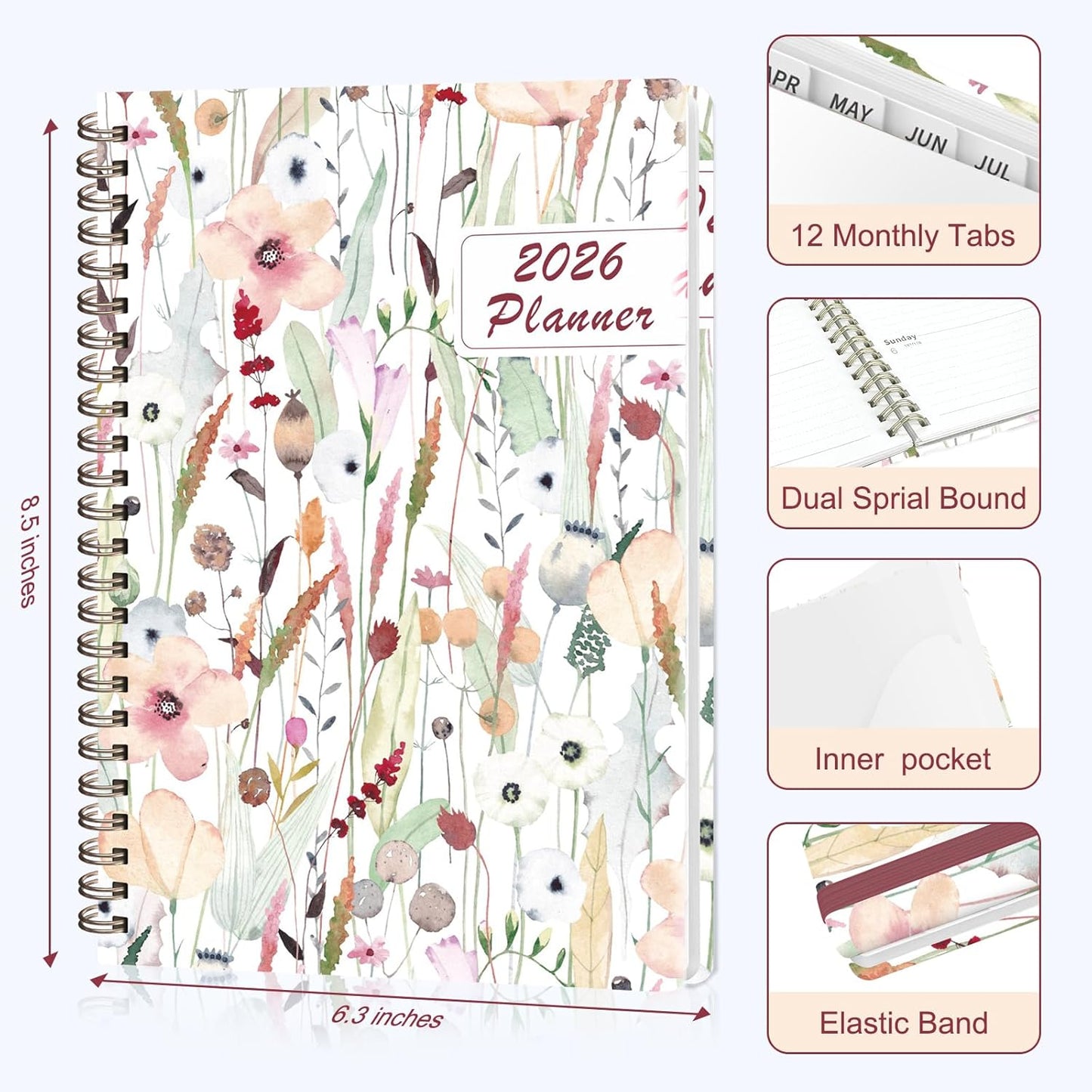 Planner 2026-2027, Weekly and Monthly Academic Year Calendar Planner, July 2026 - June 2027, Daily Agenda Book for Office School Supplies, A5(6.3'' x 8.5'')