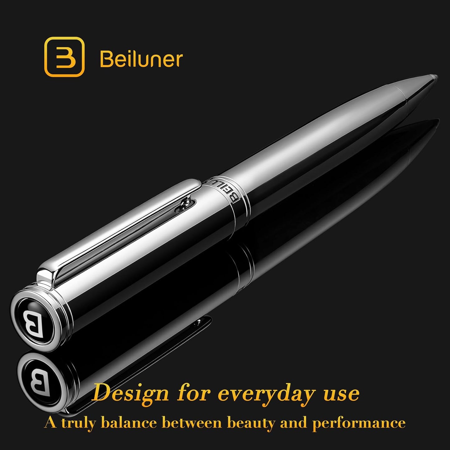 BEILUNER Luxury Gel Pen with 24K Gold Finish, Black Piano Lacquer, Luxury Grade Craftsmanship, Best Pen Gift Set for Men and Women, Professional, Executive, Office, Retractable Nice Pens