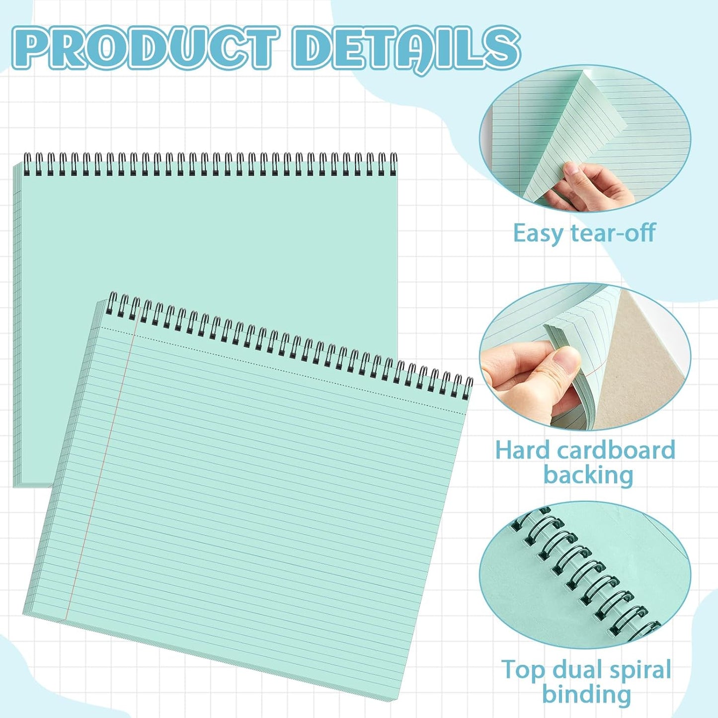 gisgfim 6 Packs 9.5" x 11" Landscape Note Pads College Ruled Notebooks Perforated Notepads 40 Sheets Punched Top Spiral Bound Notebooks 80GSM Lined Notepads for School,Office,Home (Vintage Color)