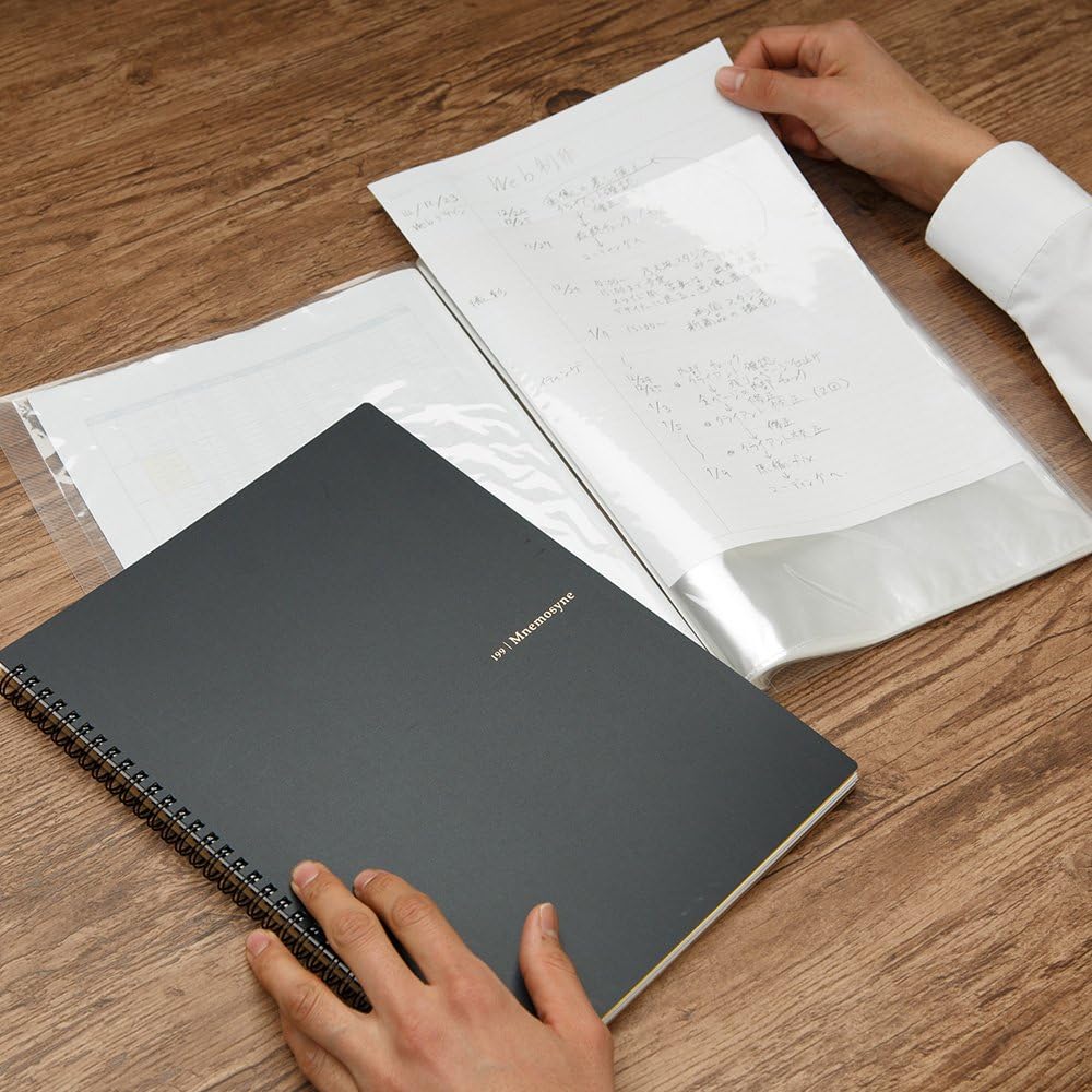 Maruman Mnemosyne Lined Notebook- A4, 11.69" x 9.25", 70 Sheets / 140 Pages, 7mm College Ruled Journal, Perforated Pages & Wire-Bound to Lay Flat, Black, Made in Japan