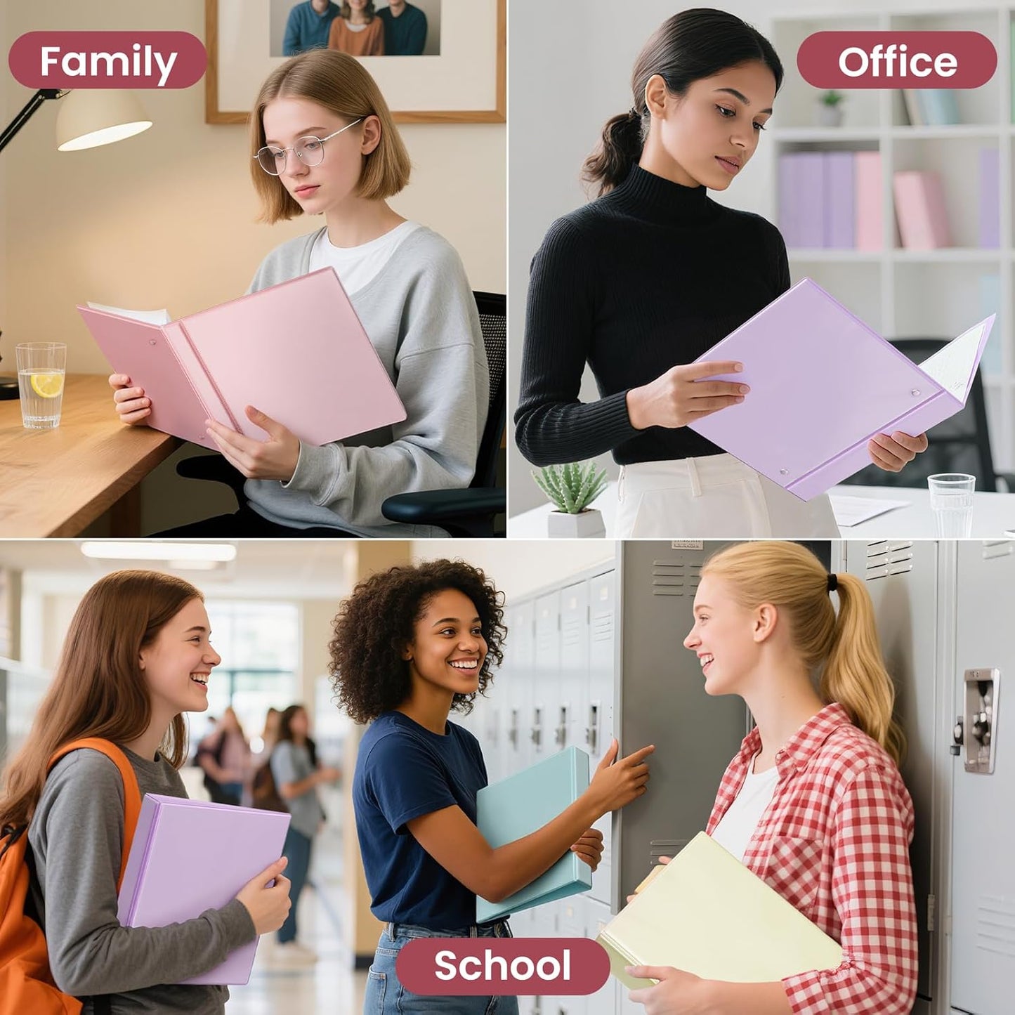 SUNEE 3 Ring Binder 2 Inch, Clear View Binder Three Ring PVC-Free (Fit 8.5x11 Inches) for School or Office Supplies, Light Purple, 1 Pack