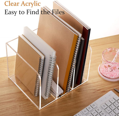 HeZone Acrylic Magazine Rack File Holder Desk Organizers and Storage 2-Pack Small Clear Acrylic Vertical Magazine Holder Book Stand for Office Desk