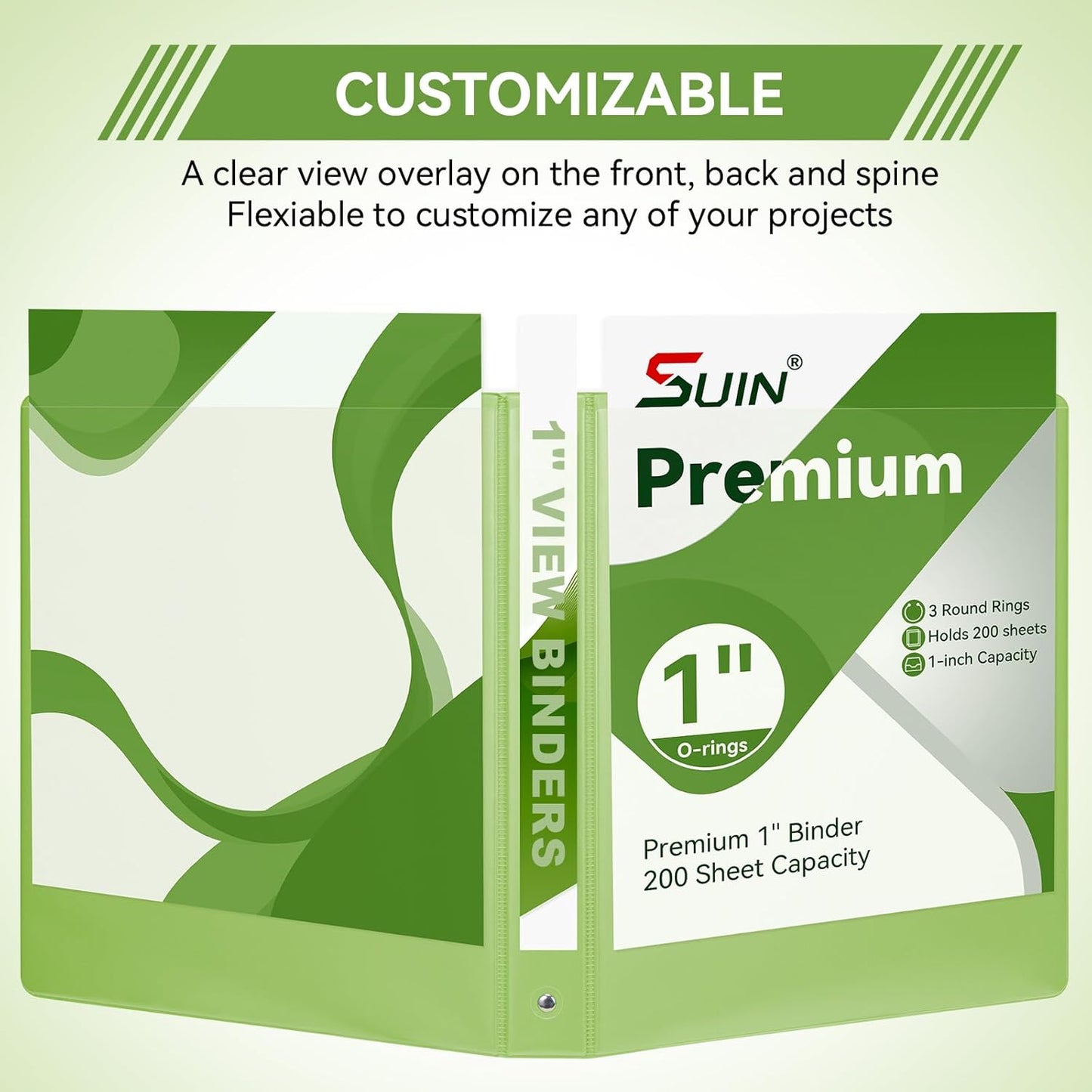 SUIN 1 Inch 3 Ring Binder, Clear 1'' View Presentation Binders with 2 Pockets, Fits 8.5 x 11 Letter Size, Durable Polypropylene, Non-Stick & PVC-Free for School, Office & Home (Orange)