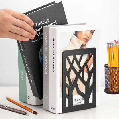 MaxGear Book Ends Tree Design Modern Bookends for Shelves, Non-Skid Book Holder, Heavy Duty Metal Book Storage for Books/CDs, Decorative Book Stopper for Home, 7 x 4.7 x 3.5”, Black,2 Pair/4 Pieces