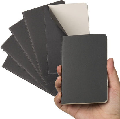 TWONE - 6 Pack Mini Pocket Notebooks, 3.5 by 5.5 Inches (90 x 140 mm), Black Cardstock Journal Set with 60 Lined Pages (30 Sheets) - Perfect for Travel, Office, School & Daily Notes