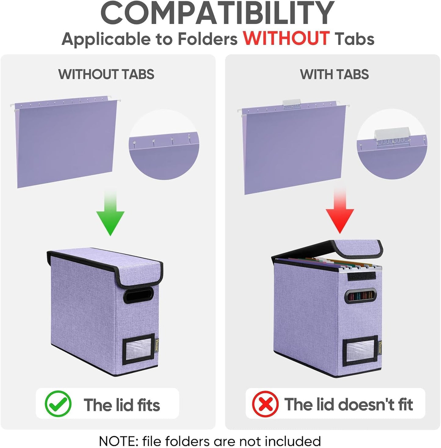 BALEINE File Organizer Box with Lid, Collapsible File Folder Organizer with Plastic Slide, Hanging File Folder Box for Office Document Storage (1 Pack, Black)
