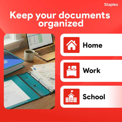 Staples Better Binder 2-Inch D-Ring View Binder, Reinforced Spine, Holds Up to 540 Sheets, Teal, for Office & School