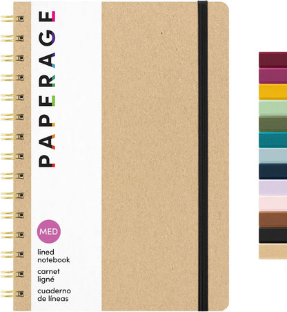 PAPERAGE Lined Spiral Journal Notebook, (Black), 160 Pages, Hardcover Journal for Women & Men, Medium 5.5 in x 8 in - 100 GSM, Thick Paper, Spiral Notebook for Work, School & Journaling
