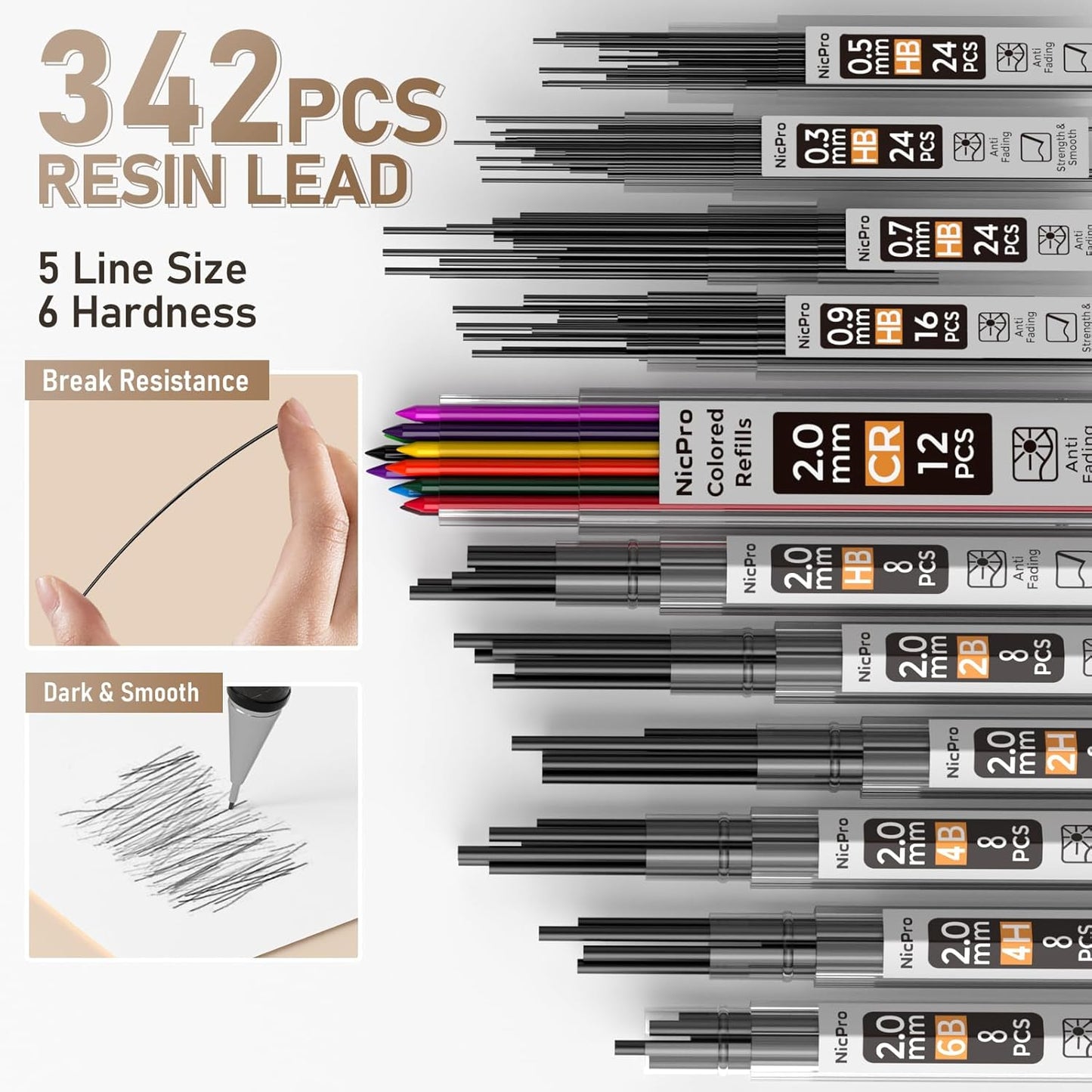 Nicpro 35PCS Art Mechanical Pencil Set, 3 PCS Metal Drafting Pencil 0.5 mm & 0.7 mm & 0.9 mm & 3 PCS 2mm Lead Holder (6B 4B 2B HB 2H 4H Colors) For Sketching Drawing With 20 Tube Lead Refills Case