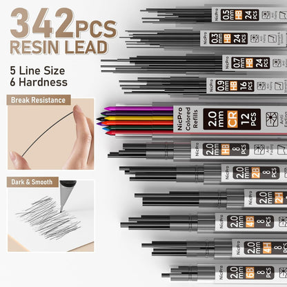 Nicpro 35PCS Art Mechanical Pencil Set, 3 PCS Metal Drafting Pencil 0.5 mm & 0.7 mm & 0.9 mm & 3 PCS 2mm Lead Holder (6B 4B 2B HB 2H 4H Colors) For Sketching Drawing With 20 Tube Lead Refills Case