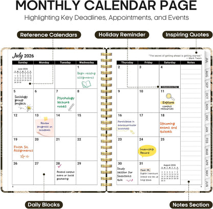 Planner 2026-2027, Academic Year Monthly and Weekly Calendar Planner, Jul 2026 - Jun 2027, Hardcover Teacher Student Planning Agenda book with Tabs, Perfect for School Office Supplies, 6.3" x 8.5" - Wildflowers