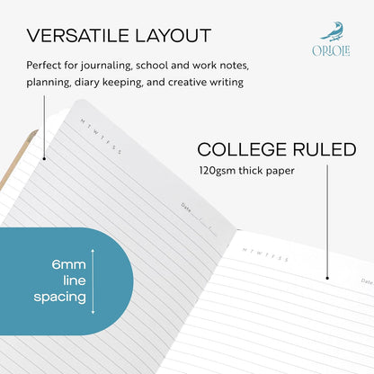 Oriole Vegan Leather Ruled Notebook - Chestnut Brown | 176 Pages of Thick Lined Paper | Soft Touch Hardcover Journal (5 x 8 in) with Gold Foil Bird Design & Luxury Gift Box