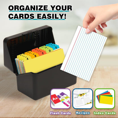 H4D 3x5 Index Card Holder with 100 Heavyweight Ruled Index Cards and 25 Plastic Dividers, Black