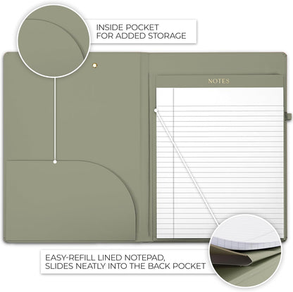 Aesthetic Clipboard Folio with Refillable Lined Notepad & Interior Pocket – Cute Padfolio/Legal Pad Holder for Women – Easily Organize Notes at Work, School, or Home