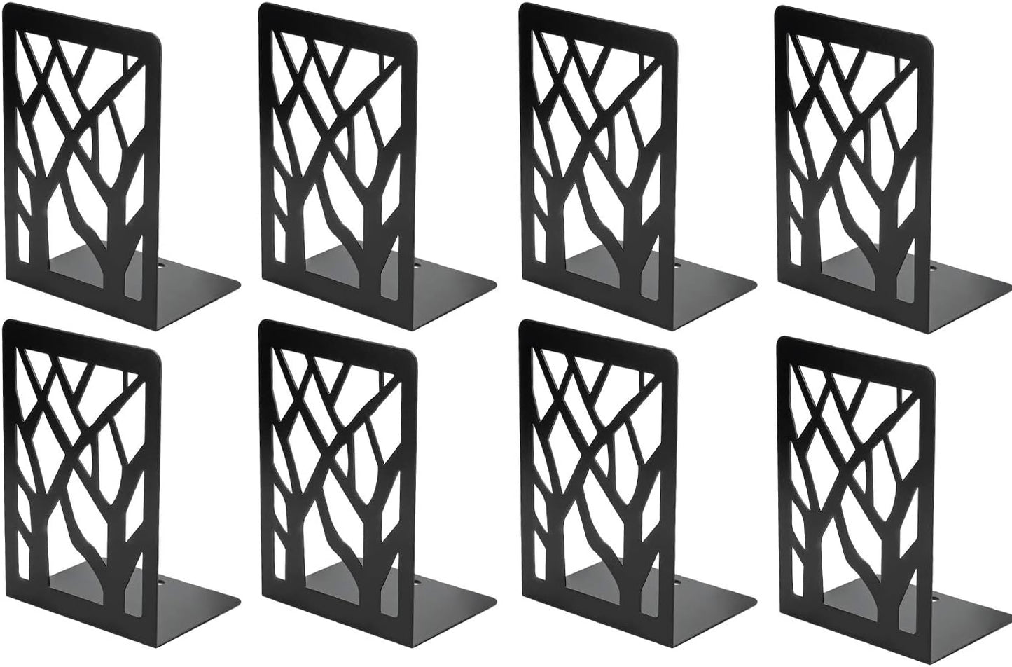 MaxGear Book Ends Tree Design Modern Bookends for Shelves, Non-Skid Book Holder, Heavy Duty Metal Book Storage for Books/CDs, Decorative Book Stopper for Home, 7 x 4.7 x 3.5”, Black,2 Pair/4 Pieces