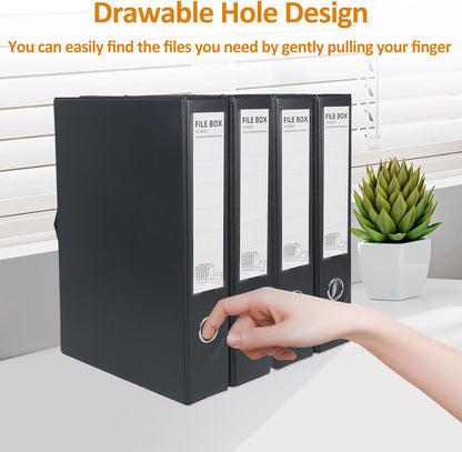 HUA JIE A4 Storage File Boxes Plastic Archives Cases, PVC File Folder Organizer Document Storage Filing Box for office,32.5×6.5×24 cm, Black(Pack of 6)