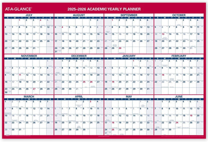 AT-A-GLANCE Dry Erase Calendar 2026-2027 Academic & Regular Year Wall Planner, 12-Month, 24" x 36", Double Sided, Vertical (PM210S28)