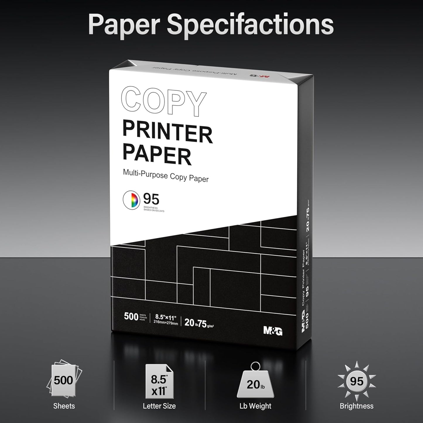 M&G Multipurpose Copy Printer Paper, 8.5 x 11, 20lb, 1 Ream (500 Sheets), 95 Bright, White