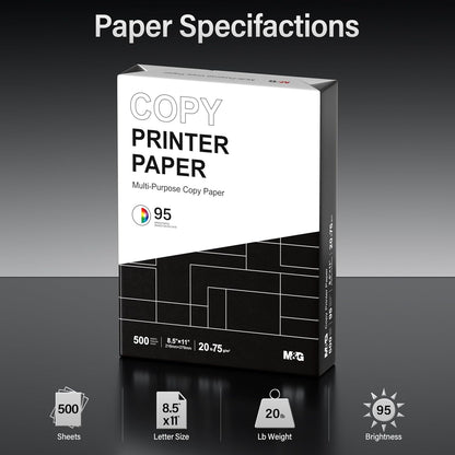M&G Multipurpose Copy Printer Paper, 8.5 x 11, 20lb, 1 Ream (500 Sheets), 95 Bright, White