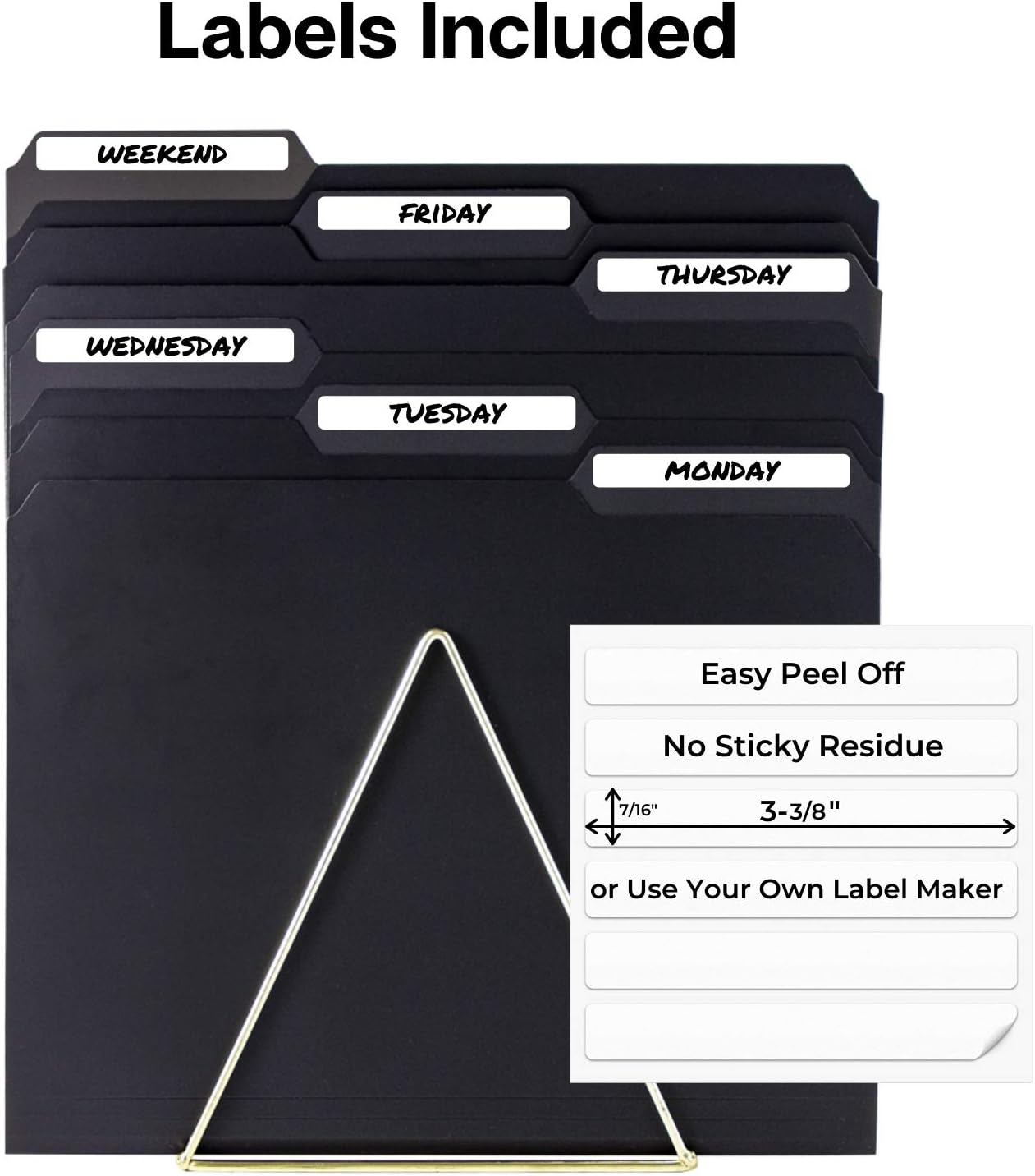 Dunwell Plastic Black 3-Tab Folders, (12 Pack), Sturdy 1/3 Tab File Folders for 8.5x11 Documents, Plastic Manila Filing Sleeves, Acid-Free Poly, Includes Labels