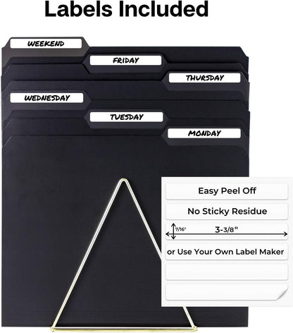 Dunwell Plastic Black 3-Tab Folders, (12 Pack), Sturdy 1/3 Tab File Folders for 8.5x11 Documents, Plastic Manila Filing Sleeves, Acid-Free Poly, Includes Labels