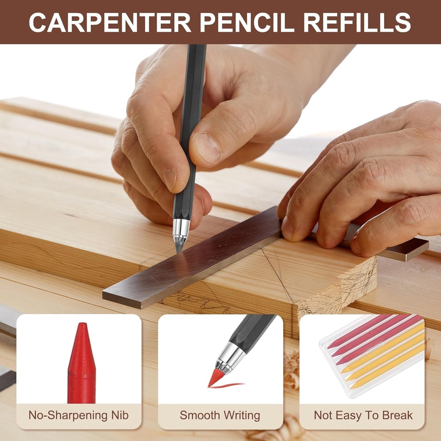PATIKIL 12Pcs 2.8mm Carpenter Pencil Lead Refills, Solid Dry Pencil Refills Break Resistant Lead Refill for Mechanical Carpenter Construction Pencils Art Drafting, Multicolor