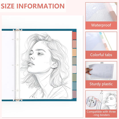 8 Set of 64 Pack Clear Binder Sheet Protectors for 3 Ring Binder Plastic Page Protector with 8 Tabs,Insertable Index Page Divider 8.5x11 Inch（Boho Color）