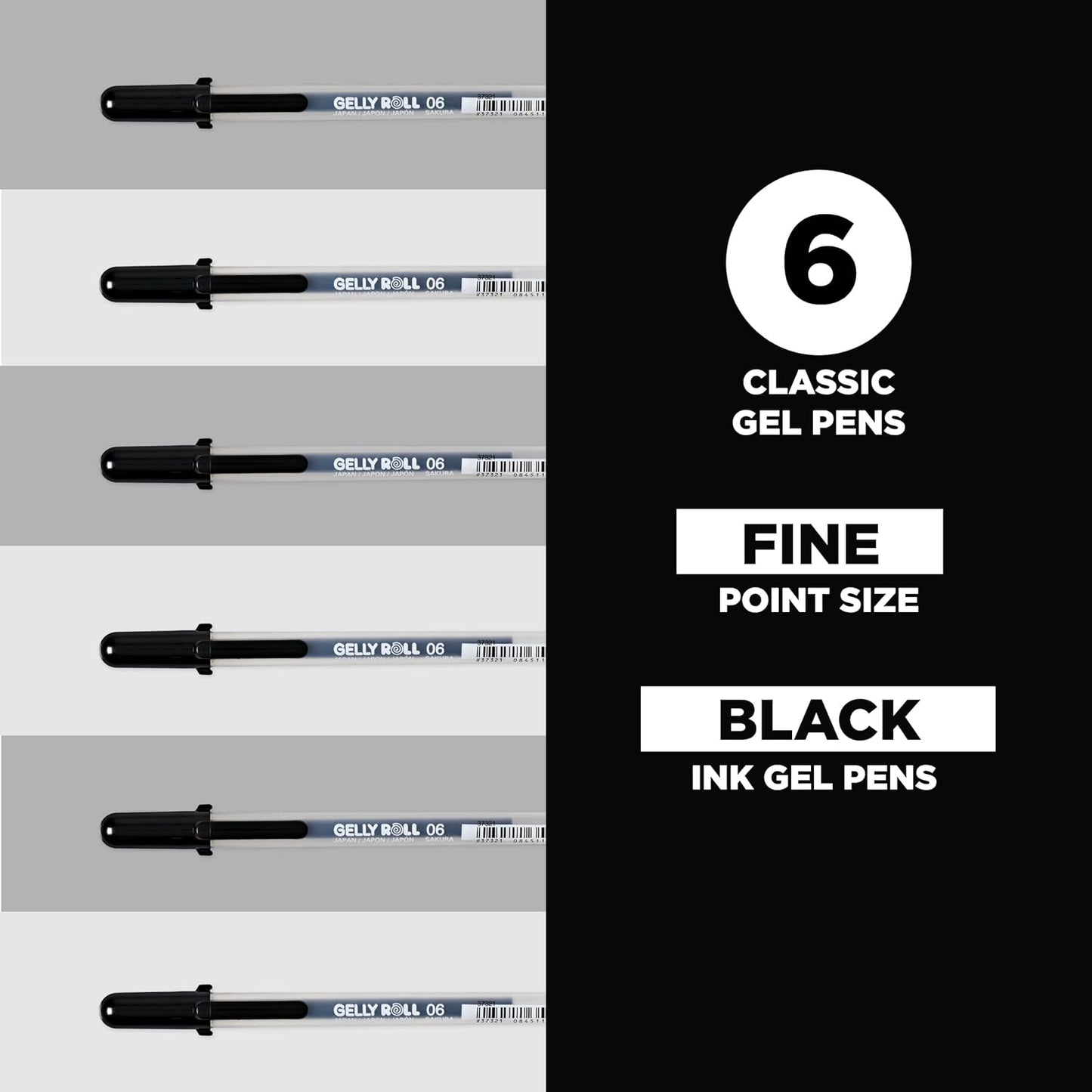 SAKURA Gelly Roll Classic, Fine Pt, Black, 6 Count