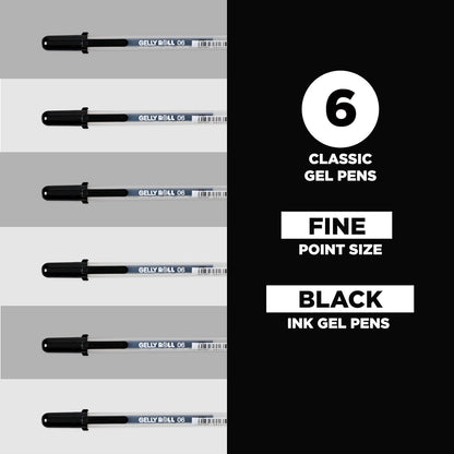 SAKURA Gelly Roll Classic, Fine Pt, Black, 6 Count