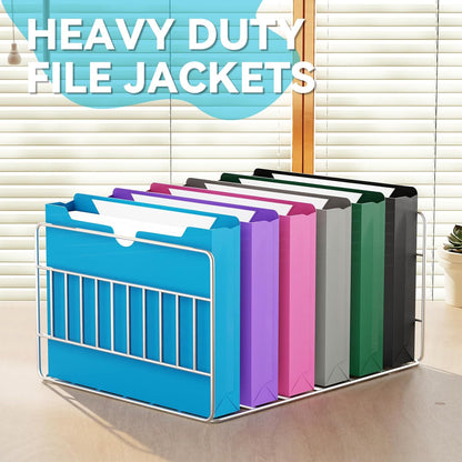 Plastic File Jackets Letter Size,12 Pack Reinforced Manilla File Pocket Folders, Heavy Duty File Folders with Straight Cut Tab,2 Inch Expanding File Folder for Documents,File Pockets