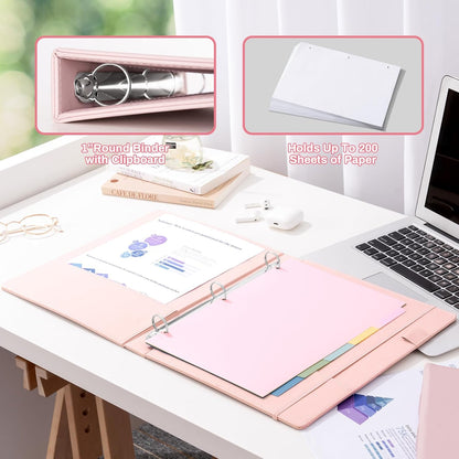 Aesthetic 3 Ring Binder 1 Inch Cute Three Round Rings Binders with Dividers Suitable for 8.5 x 11 Letter Size Paper Loose Leaf Binder with 2 Pockets for School Work