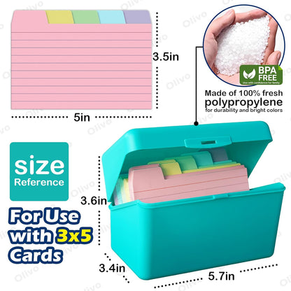 Olivo 4x6 Index Card Holder Box with 100 Cards Dividers Tabs 4"x 6", Blue